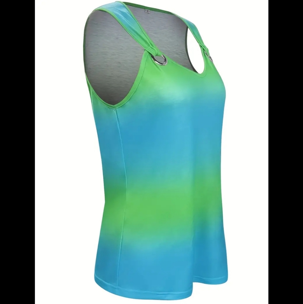 Lovely Gradient Ombre Tank Top Casual Crew Neck Summer Sleeveless Sz 12 - Picture 4 of 7